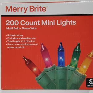 Merry Brite 200 Mini Lights Multi Color 41 Ft ID/OD Christmas String Light Set
